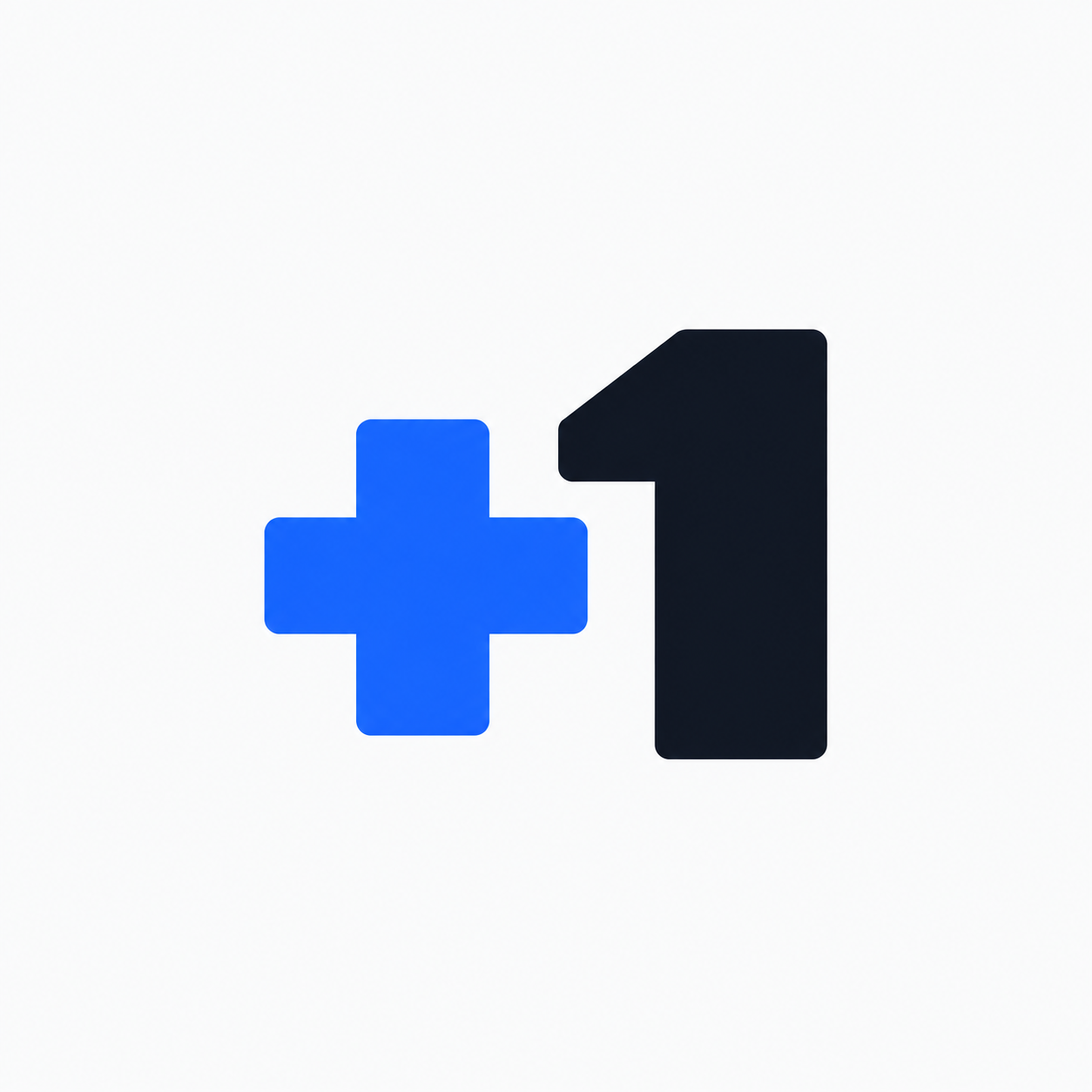 One More Build’s +1 symbol: a cobalt plus and a near-black numeral one.